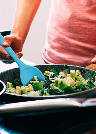 Silicone Cooking Spoons, Heat Resistant Large Silicone Pasta Slotted Spoon Solid Basting Spoon set for Nonstick Cookware, BPA Free Black Kitchen Silicone Spoons set for Mixing, Serving, Draining Blue