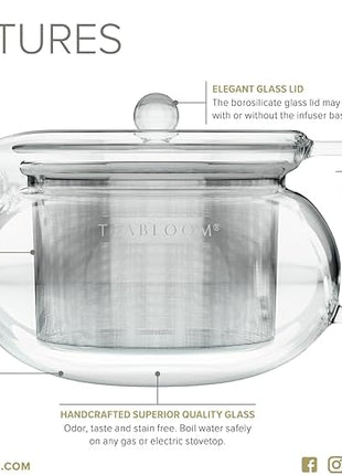 Teabloom Kyoto 2-in-1 Tea Kettle and Tea Maker – Glass Teapot with Removable Loose Tea Infuser – Tea Connoisseur's Choice