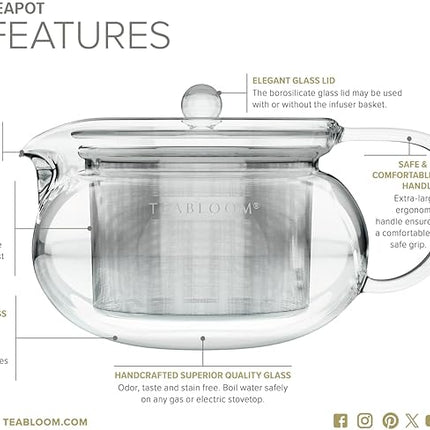 Teabloom Kyoto 2-in-1 Tea Kettle and Tea Maker – Glass Teapot with Removable Loose Tea Infuser – Tea Connoisseur's Choice