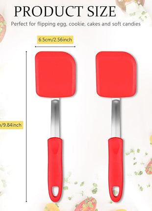 Silicone Cookie Spatula Turner 2 Pack Mini Brownie Spatula Flexible Kitchen Small Silicone Turner for Nonstick Cookware Heat Resistant No Scratch Flipper for Egg Pancake(Red)