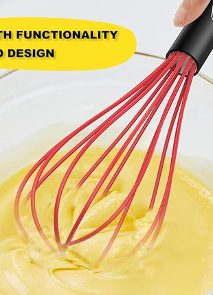 NileHome Silicone Whisk Set 8" 10" 12", 3 Pack Kitchen Whisk Kitchen Wisk Wire Whisks for Cooking, Whisking, Blending, Beating, Stirring-Red
