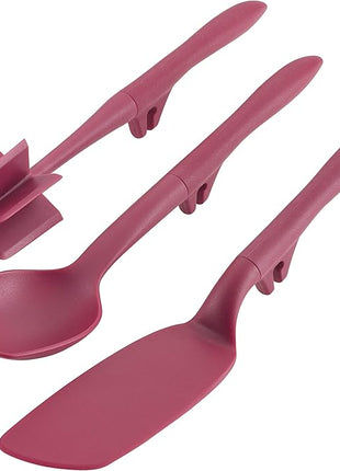 Rachael Ray Tools and Gadgets Lazy Crush & Chop, Flexi Turner, and Scraping Spoon Set / Cooking Utensils - 3 Piece, Burgundy Red