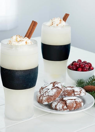 Host FREEZE Beer Glasses, Frozen Beer Mugs, Freezable Pint Glass Set, Insulated Pint Glass to Keep Your Drinks Cold, Double Walled Insulated Glasses, Tumbler for Iced Coffee, 16oz, Set of 2, Black
