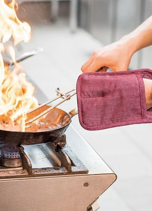 Pot Holders Yarn-Dyed Set of 3 Non Slip Silicone Kitchen Lines Heat Resistant 500℉ Kitchen Gloves BBQ Cooking Baking Cooking Barbecue Microwave Machine Washable (Red Pot Holders)