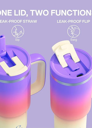 32 oz Tumbler with Handle and Straw: Stainless Steel Insulated Tumbler Keeps Cold for 24 Hours, Leakproof Travel Cup Fits in Cup Holder and BPA-Free, Peach Dream