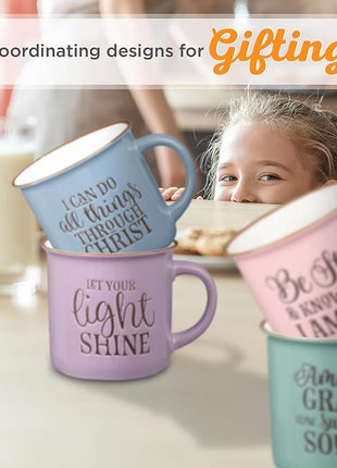 Christian Art Gifts Blue Camp Style Ceramic Coffee Mug – 13 oz. Microwave and Dishwasher Safe Inspirational Scripture Coffee & Tea Mug with Bible Verse: I Can Do All Things Through Christ – Phil. 4:13