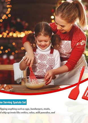 Dazzhues Mini Silicone Brownie Serving Spatula Set Flexible Non Stick Serve Turner Heat Resistant Cooking Spatula for Flip Eggs Crepe Steak Pizza Kitchen Utensil (Red)