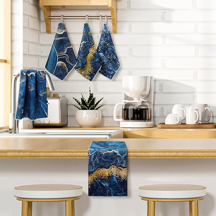 Boyiee Set of 6 Marble Kitchen Towels Blue Gold Hand Modern Absorbent Soft Decorative Dish Tea Towels 24 x 16 Inches Kitchen Gifts for Farmhouse Bathroom Decorations