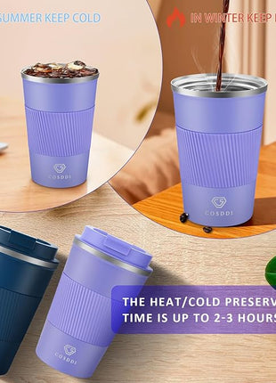 CS COSDDI 12 oz Stainless Steel Vacuum Insulated Tumbler - Coffee Travel Mug Spill Proof with Lid - Coffee Cups for Keep Hot/Ice Coffee,Tea and Beer (purple)