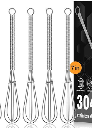 Walfos Mini Whisks Stainless Steel 6pcs; 7" - Small Whisk for Whisking, Beating Eggs, Mixing Sauces, Blending Ingredients