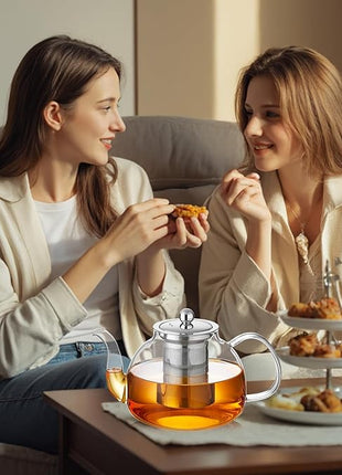 40OZ (1200ML) Glass Teapot with Infuser Stovetop Safe, Clear Glass Tea Pot Kettle, Borosilicate Tea Pot with Infusers Filter for Loose Tea, Tea Kettle Dishwasher Safe