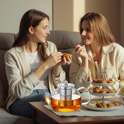 40OZ (1200ML) Glass Teapot with Infuser Stovetop Safe, Clear Glass Tea Pot Kettle, Borosilicate Tea Pot with Infusers Filter for Loose Tea, Tea Kettle Dishwasher Safe