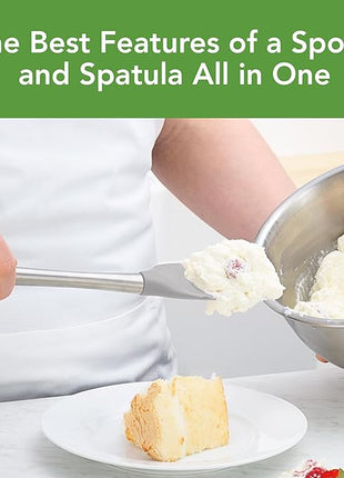 Tovolo Spoon Spatula Spoonula with Stainless Steel Handle Ergonomic Grip Oyster Gray, Silicone Scoopula Kitchen Utensil Non Scratch Easy Clean Dishwasher Safe Heat Resistant Flex Core Scoop Spatula