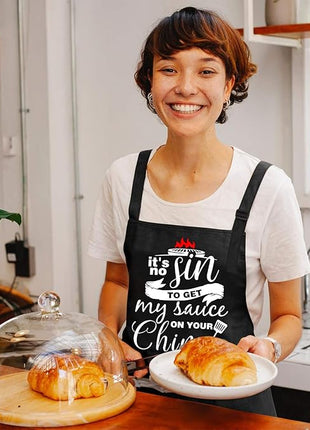 ZOORON Funny Black Chef Aprons for Men Adjustable BBQ Grill Kitchen Cooking Aprons with Pockets, Grill Accessories