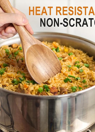 Wooden Spoons for Cooking, Wooden Utensils for Cooking Natural Teak Wooden Kitchen Utensils Set Comfort Grip (3 PCS)