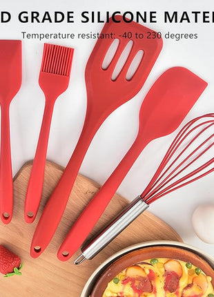 NileHome 4 Pack Silicone Spatula and Whisk Kitchen Utensils with Silicone Brush Heat Resistant BPA-free Rubber Spatula for Scraping, Baking, Cooking, Mixing- Red