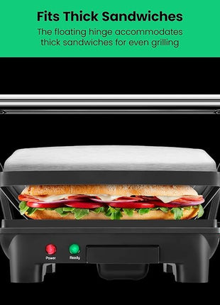 Chefman Panini Press Grill and Gourmet Sandwich Maker Non-Stick Coated Plates, Opens 180 Degrees to Fit Any Type or Size of Food, Stainless Steel Surface and Removable Drip Tray, 4 Slice, Black