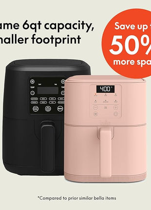 bella 6 Qt Slim Air Fryer, Fits-anywhere™ Kitchenware, EverGood™ Ceramic Nonstick Coating, Adjustable Temperature, 6 Preset Cooking Options, 60 Min Auto Shutoff w Audible Tone, 5lb Capacity, Blossom
