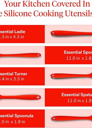 GIR: Get It Right 5-Piece Silicone Essentials Kitchen Utensils Set - Ladle, Spatula, Flip, Spoon & Spoonula - Non-Toxic Cooking Utensils for Nonstick Cookware, Cooking and Baking - Fire Red