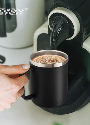 MEWAY 12oz Coffee Mug With Handle 2 Pack Bulk,Stainless Steel Insulated Travel Tumblers With Sliding Lid,Double Wall Vacuum Camping Cup for Hot & Cold Drinks Tea (Black,Set of 2)