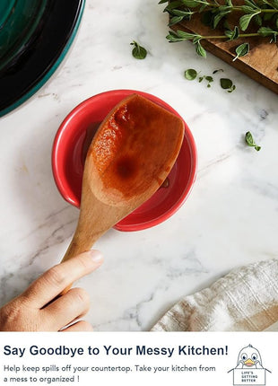 LE TAUCI Ceramic Spoon Rest, 4.8 Inch Spoon Rest for Stove Top, Spoon Holder for Kitchen Counter, Coffee Spoon rest, Utensil Rest for Cooking, Red