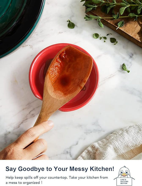 LE TAUCI Ceramic Spoon Rest, 4.8 Inch Spoon Rest for Stove Top, Spoon Holder for Kitchen Counter, Coffee Spoon rest, Utensil Rest for Cooking, Red