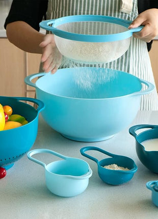 13 Pcs Mixing Bowls Set, RV Camping Accessories Set, Apartment Kitchen Gadget Easy Storage, Inculding Measuring Cups Colander Sifter Large Bowl Whisk Scraper, Great for Cooking and Baking, No BPA