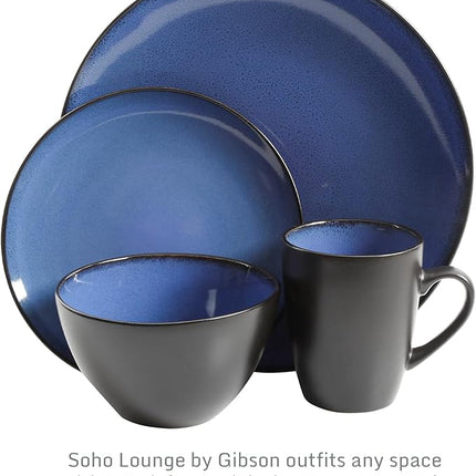 Gibson Elite Soho Lounge Round Reactive Glaze Stoneware Dinnerware Set, Service for 4 (16pc), Blue, Soho Round.