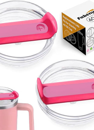 40 OZ Tumbler Lid Replacement Fit for Stanley Cup, 2 Pack Clear Replacement Lids Fit for Stanley Travel Tumbler, Spill Proof Tumbler Covers for Stanley Cup Accessories (Clear - Hot Pink)