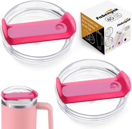 40 OZ Tumbler Lid Replacement Fit for Stanley Cup, 2 Pack Clear Replacement Lids Fit for Stanley Travel Tumbler, Spill Proof Tumbler Covers for Stanley Cup Accessories (Clear - Hot Pink)