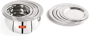 Sumeet Stainless Steel Belly Shape 5 Pc Tope/Cookware/Pot Set with Lid 380ML, 500ML, 780ML, 1.1Ltr, 1.4Ltr, (Silver)