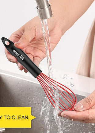NileHome Silicone Whisk Set 8" 10" 12", 3 Pack Kitchen Whisk Kitchen Wisk Wire Whisks for Cooking, Whisking, Blending, Beating, Stirring-Red