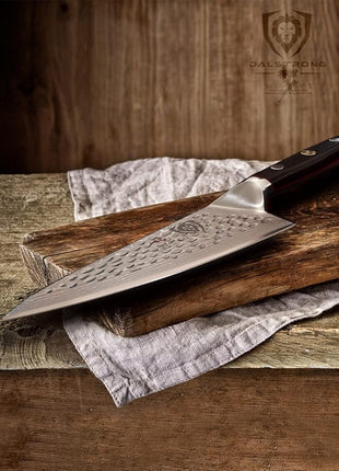 Dalstrong Chef Knife - 6 inch Blade - Shogun Series ELITE - Damascus - Japanese AUS-10V Super Steel - G10 Black Handle - Razor Sharp Kitchen Knife - Hammered Finish Chef's Knife - Sheath