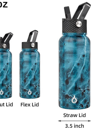 BJPKPK Insulated Water Bottles with Straw Lid, 32oz Metal Large Water Bottle with 3 Lids, Reusable Leak Proof BPA Free Thermo, Stainless Steel Tumblers for Sports, Gym, Travel-Ocean