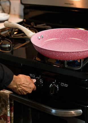 Frying Pan Nonstick, 11 Inch Pink Egg Pan, Non Stick Fry Pan 100% PTFE PFOA-Free Omelet Pan, Toxin-Free Skillets Stone Cookware, Anti-Warp Base with All Stove Tops Available, Induction Compatible