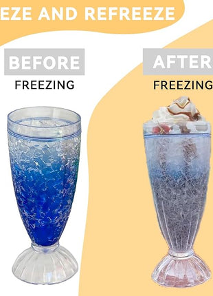 Lily's Home 12oz set of 4Insulated Double Wall Gel-Filled Acrylic Plastic Frosted Freezer Milkshake Glasses. Ideal for Root Beer Float, Smoothies and Ice Cream Soda