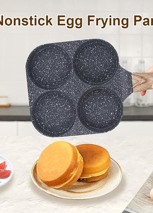 Fried Egg Pan, Egg Frying Pan 4 Cups Egg Poacher Pan Nonstick Mini Pancake Pan Burger Maker for Breakfast, Aluminum Alloy (Black)