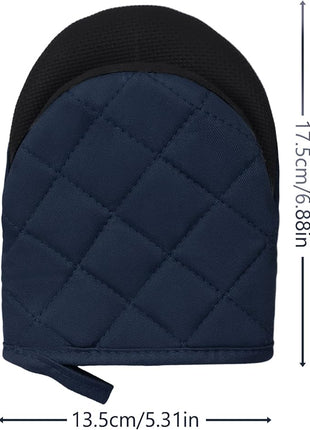 1 Pair Short Oven Mitts, Heat Resistant Silicone Kitchen Mini Oven Mitts for 500 Degrees, Non-Slip Grip Surfaces and Hanging Loop Gloves, Baking Grilling Barbecue Microwave Machine Washable