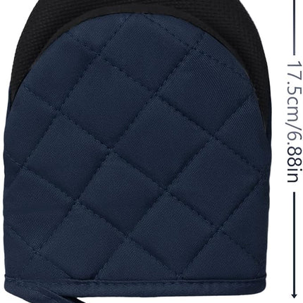 1 Pair Short Oven Mitts, Heat Resistant Silicone Kitchen Mini Oven Mitts for 500 Degrees, Non-Slip Grip Surfaces and Hanging Loop Gloves, Baking Grilling Barbecue Microwave Machine Washable