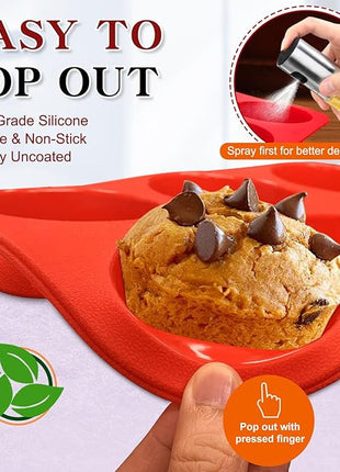 Walfos Silicone Muffin Pan - 6 Cup Non-Stick Silicone Cupcake Pan, Just PoP Out! Food Grade and BPA Free Baking Cups, Perfect for Egg Muffin, Cupcake, Dishwasher Safe (2 Pack Muffin Pan)