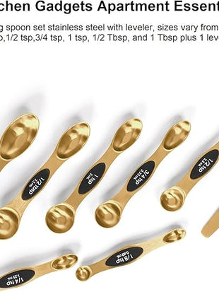Magnetic Measuring Spoons Set Stainless Steel with Leveler, Stackable Metal Tablespoon Measure Spoon for Baking, Measuring Cups and Spoon Set Kitchen Gadgets Apartment Essentials Fits in Spice Jars