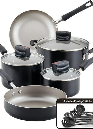 Farberware Smart Control Nonstick Cookware Pots and Pans Set, 14 Piece, Black
