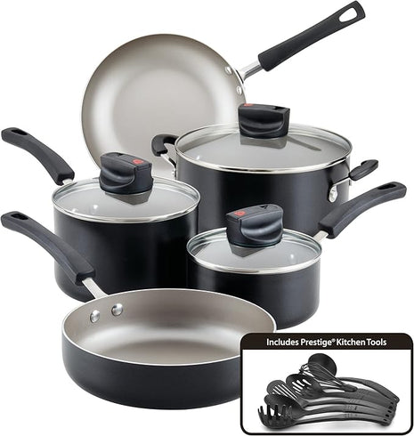 Farberware Smart Control Nonstick Cookware Pots and Pans Set, 14 Piece, Black
