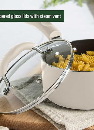 Goodful Ceramic Nonstick Pots and Pans Set, Premium Ceramic Coating Made without PFOA, PTFE or PFAS, Dishwasher Safe, 12-Piece, Cream