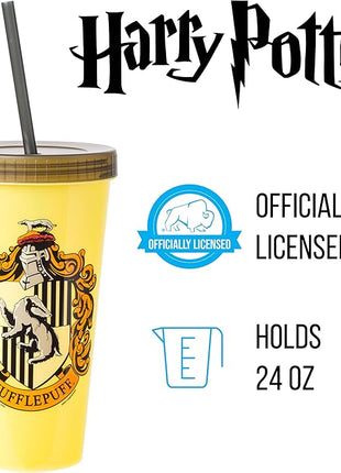 Silver Buffalo Harry Potter House Crests 4 pack Color Change Plastic Tumbler, 24 Ounces