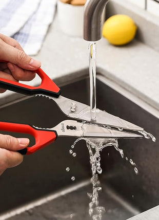 LIVINGO Kitchen Scissors Set All Purpose - Heavy Duty Stainless Steel Come Apart Food Shears for Cutting Meat, Vegetables, Dishwasher safe, 2 Pack, Red Black Multi-Function Handles