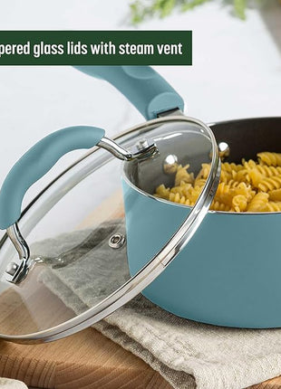 Goodful Ceramic Nonstick Pots and Pans Set, Premium Ceramic Coating Made without PFOA, PTFE or PFAS, Dishwasher Safe, 12-Piece, Turquoise