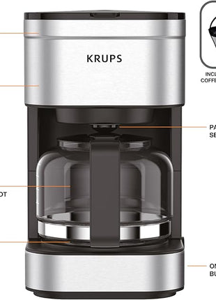 KRUPS Simply Brew Compact 5 Cup Coffee Maker: Stainless Steel Design, Pause & Brew, Keep Warm, Reusable Filter, Drip-Free Carafe (Pack of 4)