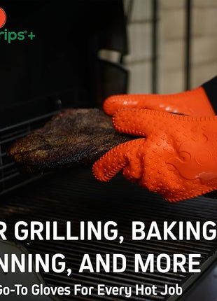 Ekogrips+ Premium Silicone Oven Mitts - Comfy, Waterproof, Heat Resistant BBQ Gloves for Grilling, Long Cuff for Added Protection, 5 Finger Dexterity, 3 Sizes, 4 Colors, L/XL, Black
