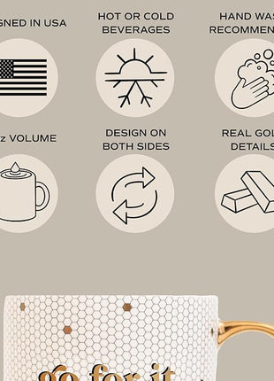 Sweet Water Decor Go For It Tile Coffee Mugs | Novelty Coffee Mugs | 17oz Gold Handle Coffee Cup | Cute Coffee Mug | Motivational Gifts